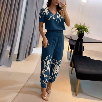Kurzarm V-Ausschnitt Jumpsuit für Damen