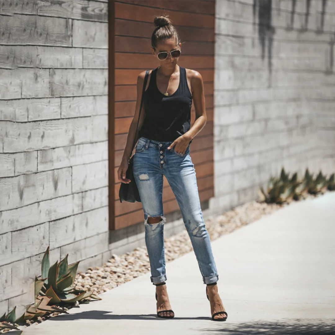 Damen Zerissene Skinny-Jeans mit Folded Saum für Alle Jahreszeiten