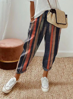 Micah - Bequeme lockere Hose für Frauen in Blau gestreift