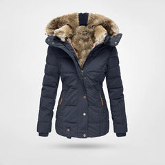 Winterjacke Damen Mit Kapuze | Wintermantel Gefüttert Mit Reißverschluss in Blau