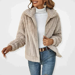 SVEVA™ | ELEGANTER PLÜSCH-CARDIGAN in Aprikose