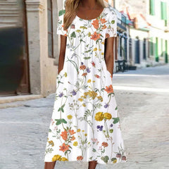 Isabella - Boho Floral Kleid wit Bauchabdeckung in Weiß