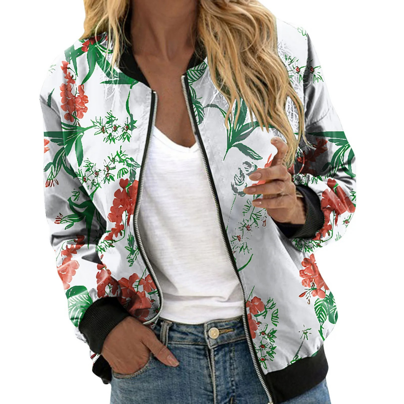 Bomberjacke mit Floralem Muster für Frauen