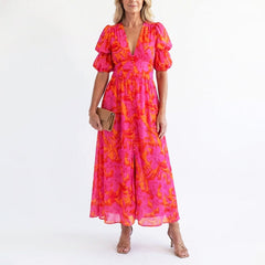 Lisa | Damen Elegantes geblümtes Sommerkleid in Rosa