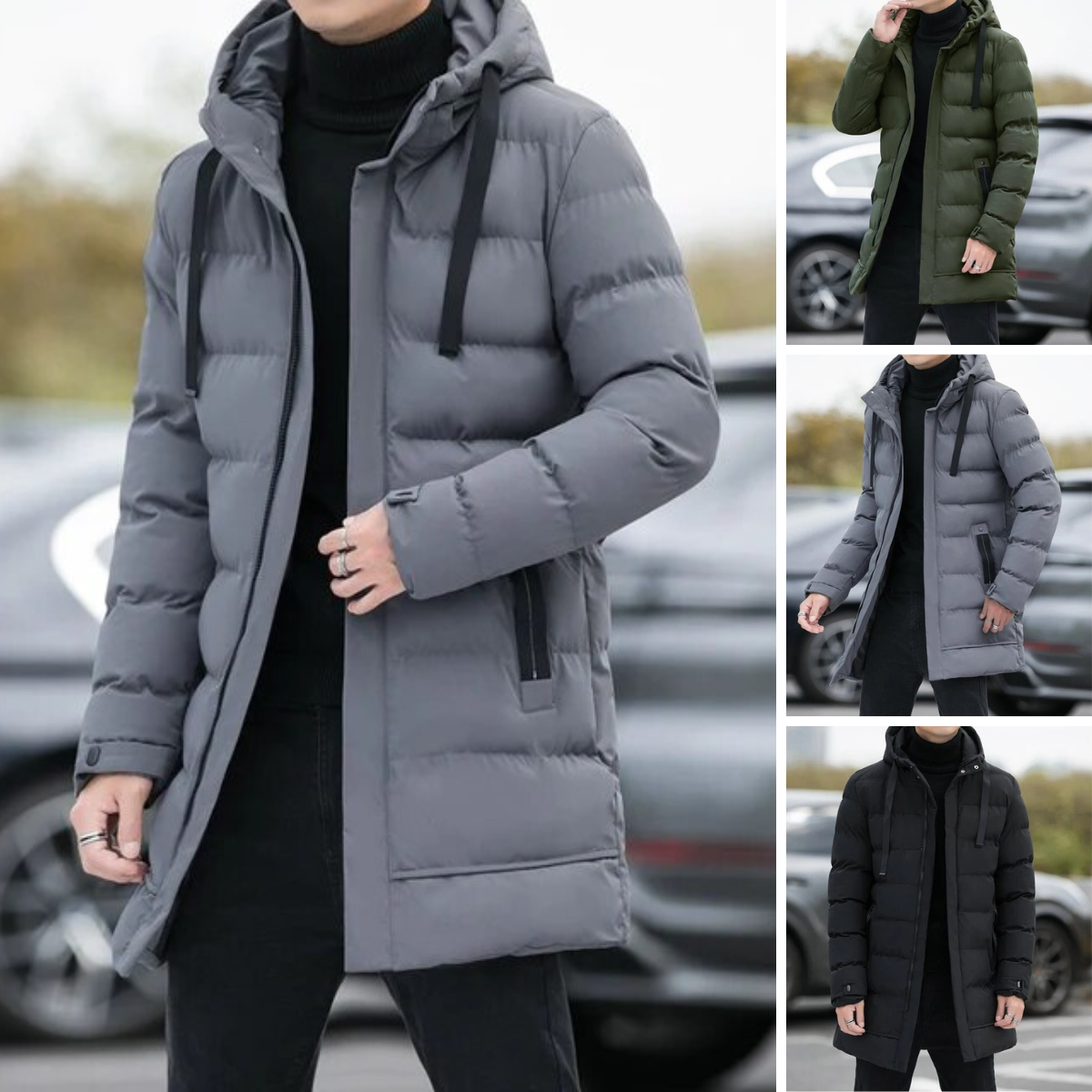 Lange Wattierte Winterjacke für Männer