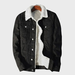 Herren Jeansjacke mit Knopfverschluss und Fleecefutter in Schwarz