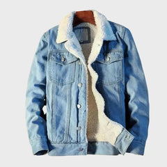 Herren Jeansjacke mit Knopfverschluss und Fleecefutter in Blau