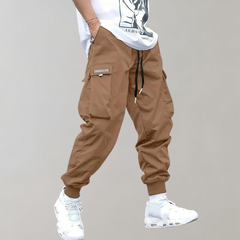 Herren Cargo Jogginghose – Lila Streetwear-Hose mit Reißverschlusstaschen & Bündchen in Khaki