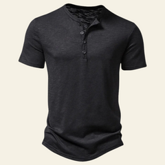 Anthony | Herren Lässiges Geknöpftes Kurzarm Henley Shirt in Schwarz