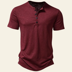 Anthony | Herren Lässiges Geknöpftes Kurzarm Henley Shirt in Rot