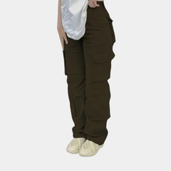 Damen Hohe Taille mit Taschen Cargo-Hose in Armeegrün