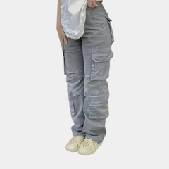 Damen Hohe Taille mit Taschen Cargo-Hose in Grau