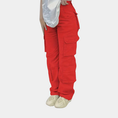 Damen Hohe Taille mit Taschen Cargo-Hose in Rot