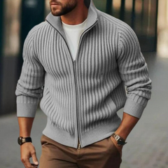 Warme Strickjacke mit Reißverschluss für Männer in Grau