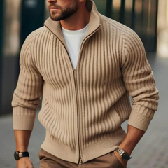 Warme Strickjacke mit Reißverschluss für Männer in Khaki