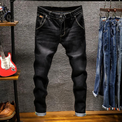 Herren Lang Jeans mit Taschen in Schwarz