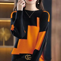 Rundhals-Strickpullover für Frauen in Orange