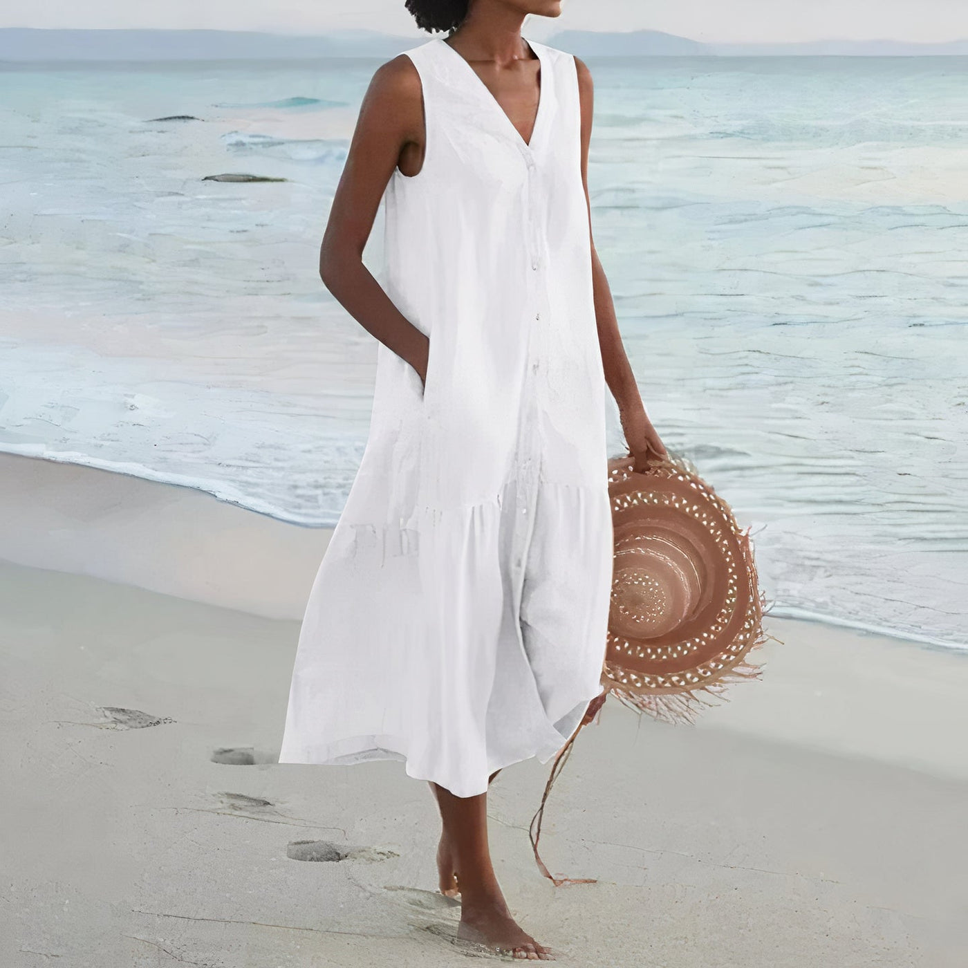 Ärmelloses Leinen-Sommerkleid für Damen