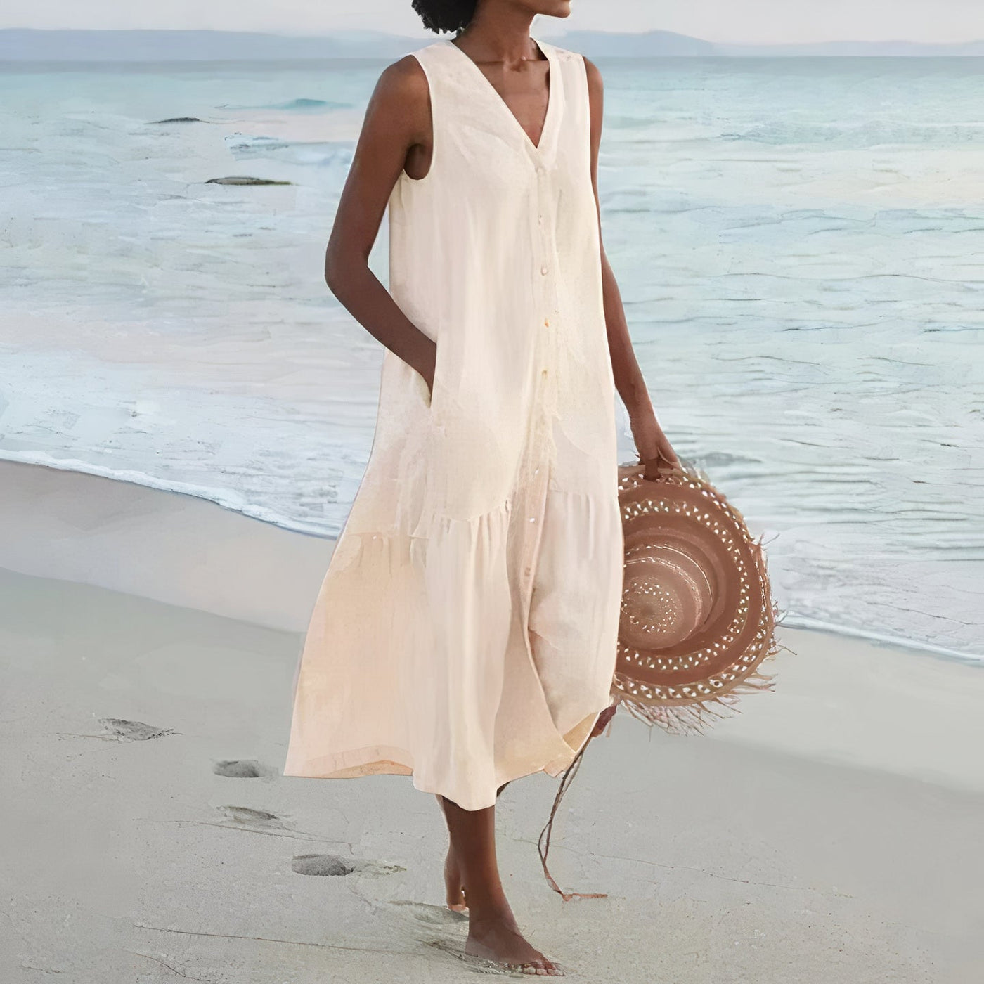 Ärmelloses Leinen-Sommerkleid für Damen