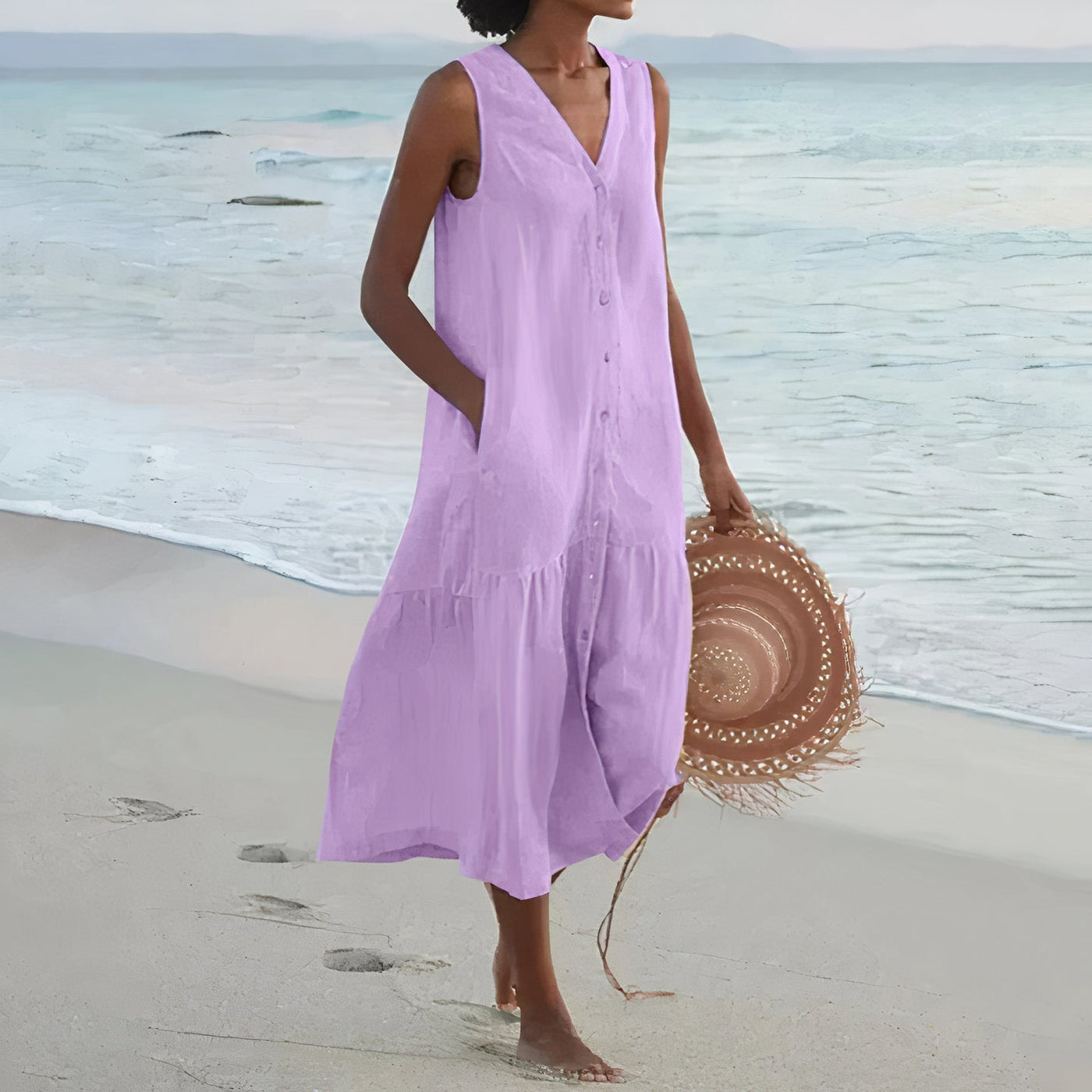 Ärmelloses Leinen-Sommerkleid für Damen