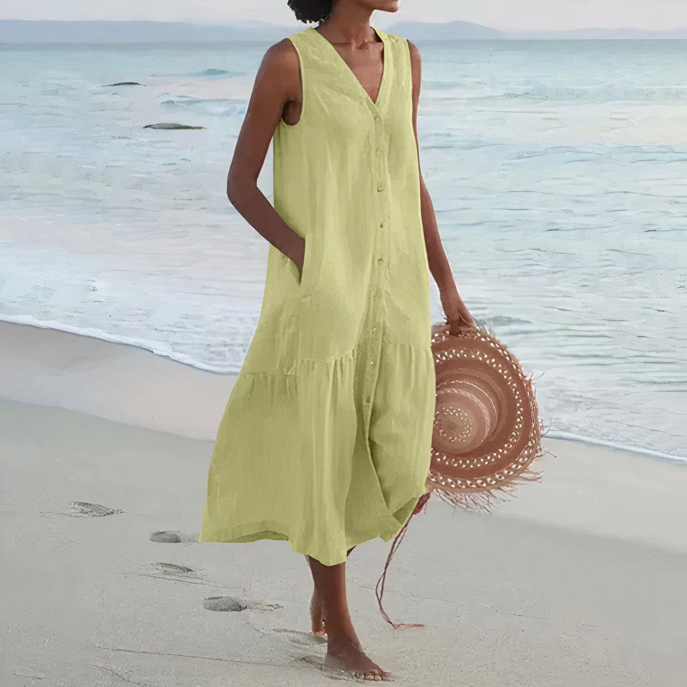 Ärmelloses Leinen-Sommerkleid für Damen