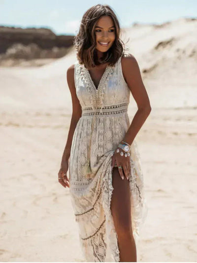 Reba - Ärmelloses Kleid aus Boho-Spitze