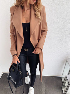 Mittellanger Mantel mit Offener Front für Frauen in Khaki