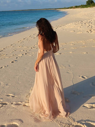 Camille | Langes Drapiertes Kleid mit Rückenfreiem Schnitt