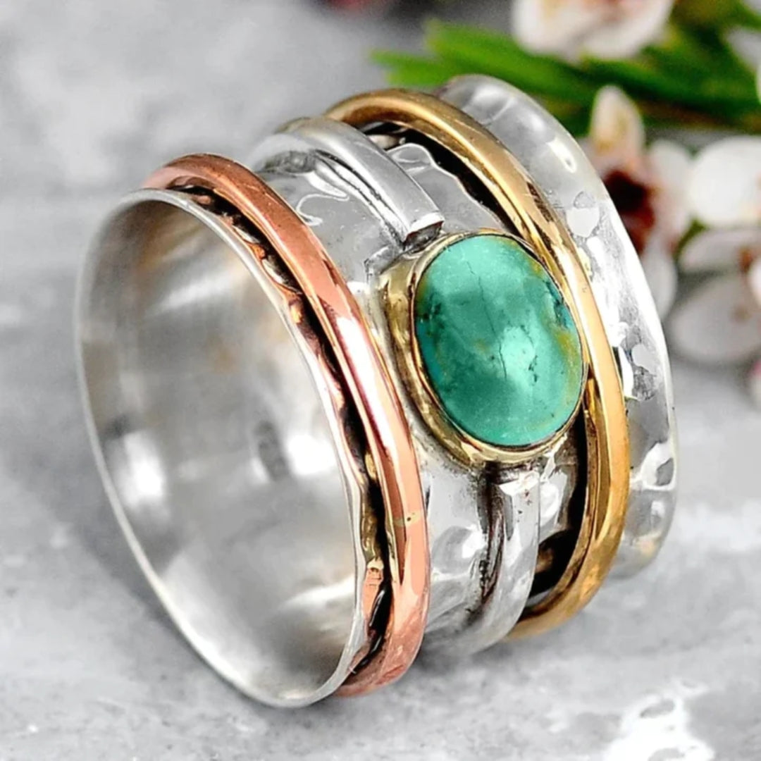 Coco - Vintage Gold- und Silberring mit Türkis