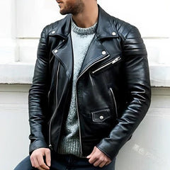 Leder Bikerjacke für Herren in Schwarz