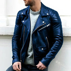 Leder Bikerjacke für Herren in Blau