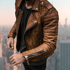 Leder Bikerjacke für Herren in Braun