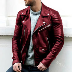 Leder Bikerjacke für Herren in Rot