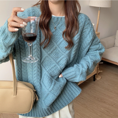 Magnolia - Grobstrickpullover - Zopfmuster in Blau