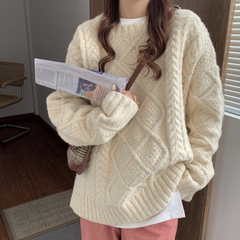 Magnolia - Grobstrickpullover - Zopfmuster in Beige