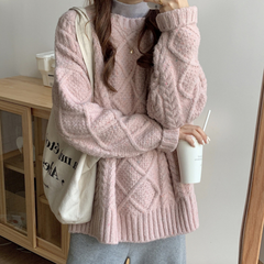 Magnolia - Grobstrickpullover - Zopfmuster in Rosa