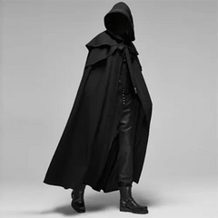 Herren Lang Halloween Mantel | mit Kapuze in Schwarz