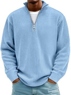 Arno | Herren Half-Zip Rippstruktur Sweatshirt in Blau
