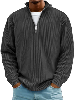 Arno | Herren Half-Zip Rippstruktur Sweatshirt in Schwarz