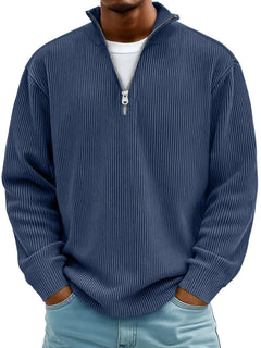 Arno | Herren Half-Zip Rippstruktur Sweatshirt in Marineblau