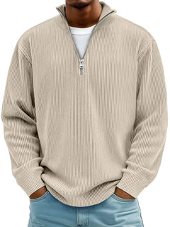 Arno | Herren Half-Zip Rippstruktur Sweatshirt in Khaki
