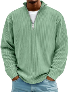 Arno | Herren Half-Zip Rippstruktur Sweatshirt in Grün