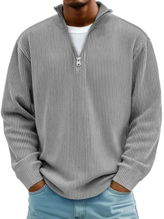 Arno | Herren Half-Zip Rippstruktur Sweatshirt in Grau