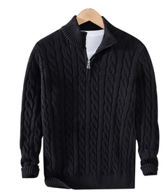 Anton - Pullover mit halbem Reißverschluss in Schwarz