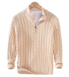 Anton - Pullover mit halbem Reißverschluss in Beige