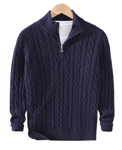 Anton - Pullover mit halbem Reißverschluss in Marineblau