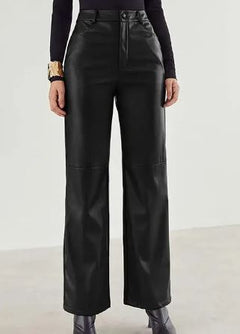 Hoch Taillierte Vegane Lederhose für Damen in Schwarz