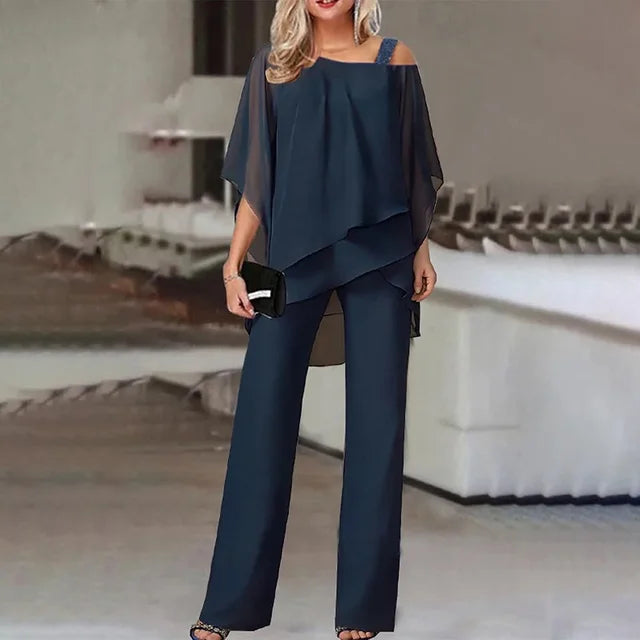 Asymmetrisches Oberteil und Weit Geschnittene Hose Set für Damen