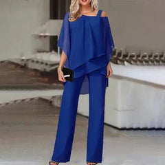 Alaine –  Elegantes zweiteiliges Chiffon-Set in Blau
