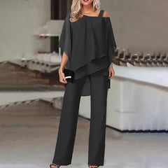 Alaine –  Elegantes zweiteiliges Chiffon-Set in Schwarz